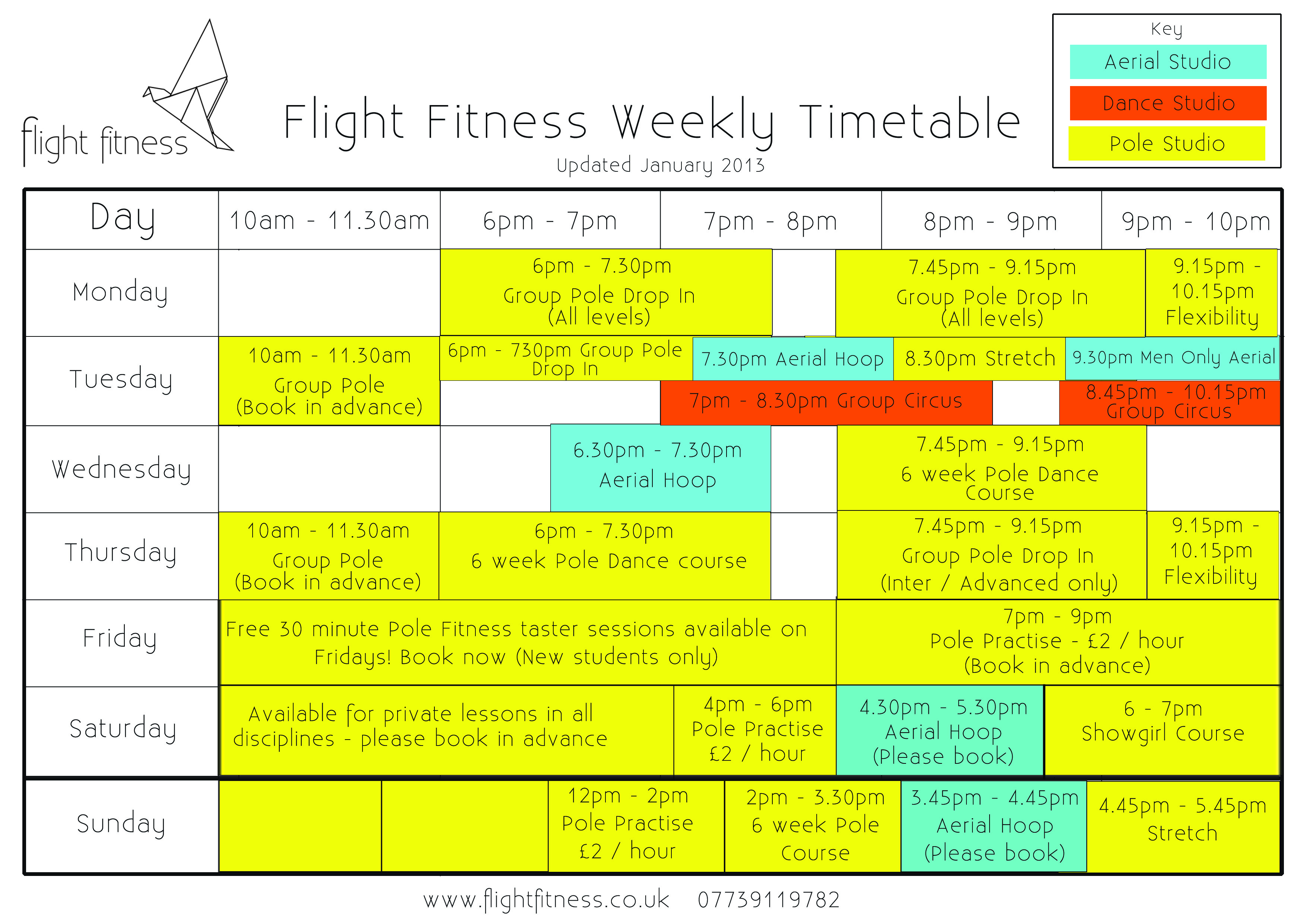 Flight Fitness Leicester january 2013 Timetable